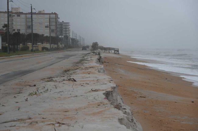 By Wednesday, Nov. 9, the first day of storm impacts, most of the sand was already gone. (© FlaglerLive)
