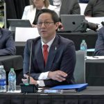 Santa Ono speaking to the Board of Governors today. (© FlaglerLive via Florida Channel)
