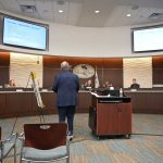Management consultant Joe Saviak and the Palm Coast City Council at Tuesday's goal-setting session, which drew fewer than half a dozen people, other than city staff. (© FlaglerLive)