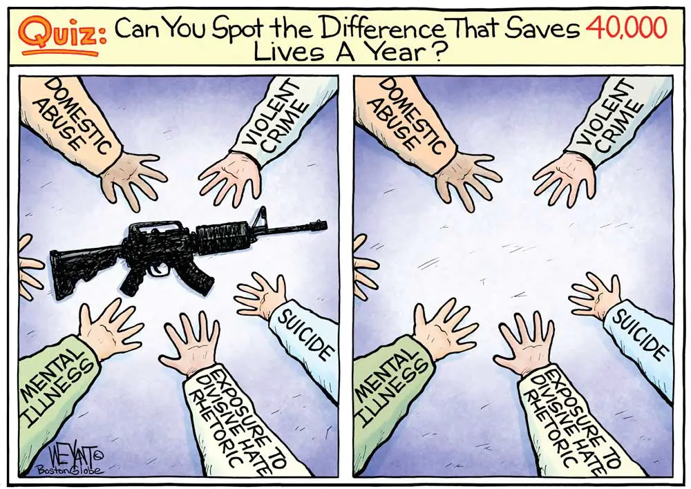 Gun Control Difference by Christopher Weyant, The Boston Globe
