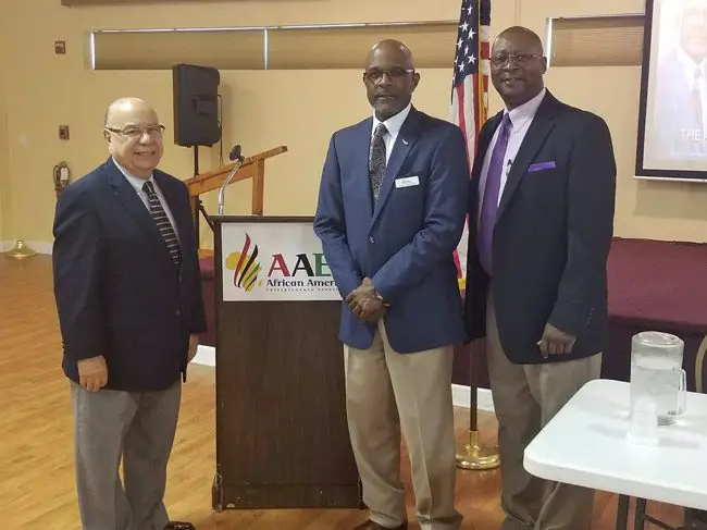 From left, Wilfredo Gonzales, district director of the Small Business Administration, Leslie Giscombe, the African American Entrepreneurs Association's leader, and Thaddeus Hammond, a business opportunity specialist with the SBA. (AAEA)