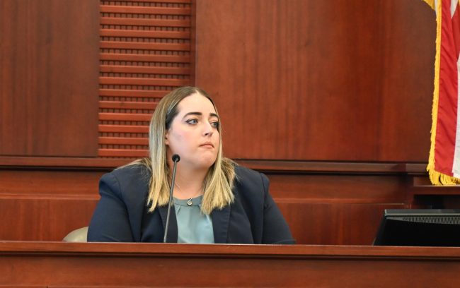 .The Flagler County Sheriff's detective Sarah Scalia was the lead investigator in the Hill case. She testified several times during the five-day trial. (© FlaglerLive)