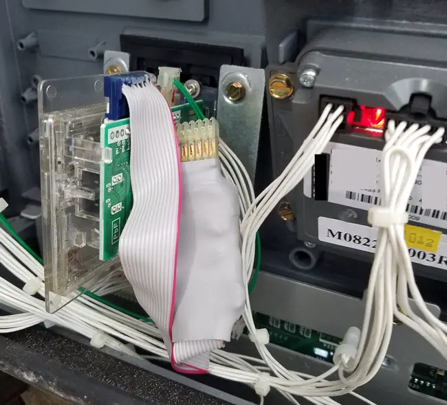 A skimming device at one of the four Palm Coast gas stations where skimmers were detected. (FCSO)
