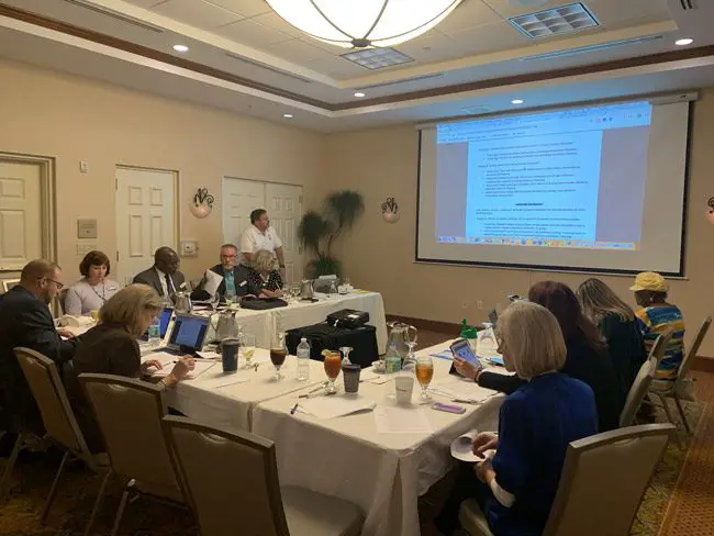 The Flagler County School Board was in a day-long 'retreat' at the Hilton garden Inn in Palm Coast today, discussing a wide range of issues, options and goals. (© FlaglerLive)