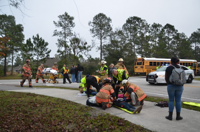 Palm Coast's fire chief said eight children and two adults were treated for injuries. Click on the image for larger view. (c FlaglerLive)