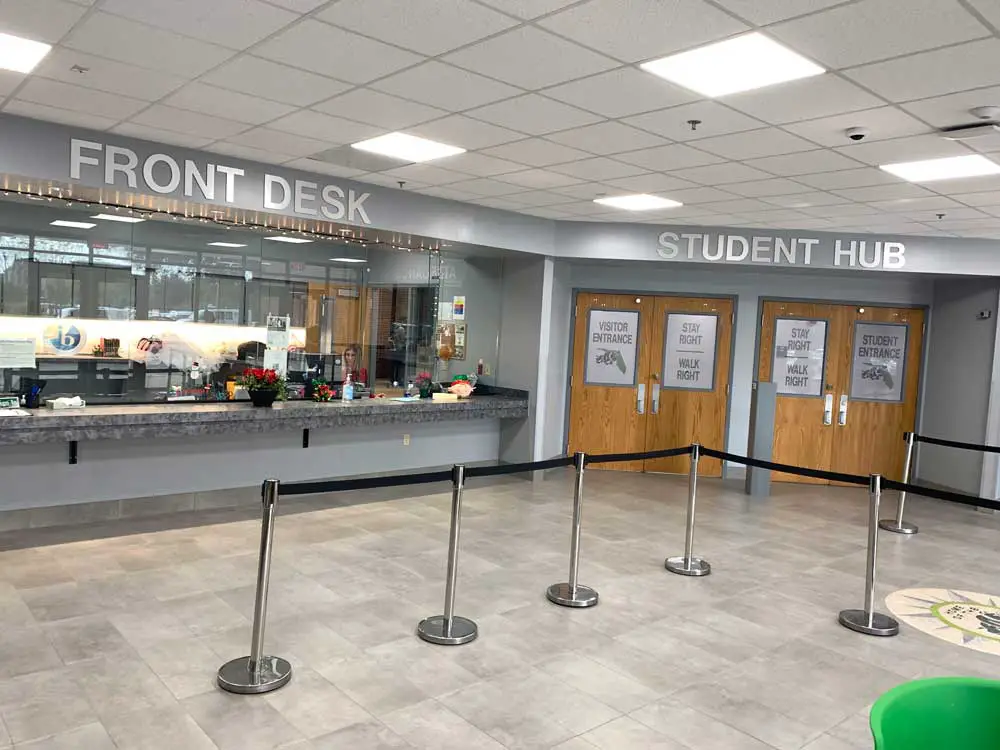 All school entrances have been re-engineered to severely restrict the ability of visitors to walk in without following certain procedures. All entrances have been narrowed to one. (© FlaglerLive)