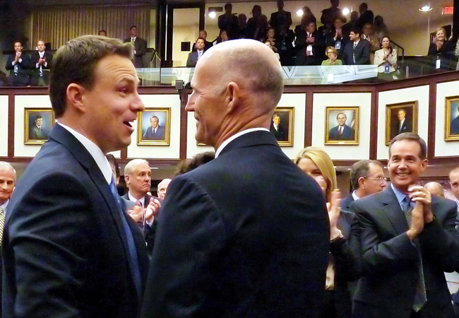 Aren't they lovely: Rick Scott congratulates Rep. Will Weatherford, R-Wesley Chapel, who'll be the Speaker of the House at the end of the 2012 session. (Mark Foley)