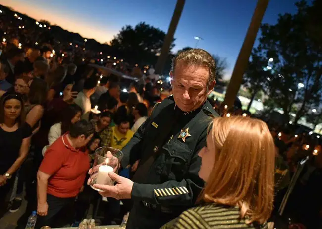 Sheriff Scott Israel at a vigil in February after the school massacre in Parkland that resulted in the death of 14 students and three faculty members. Israel has been criticized for his response to the shooting. (Facebook)