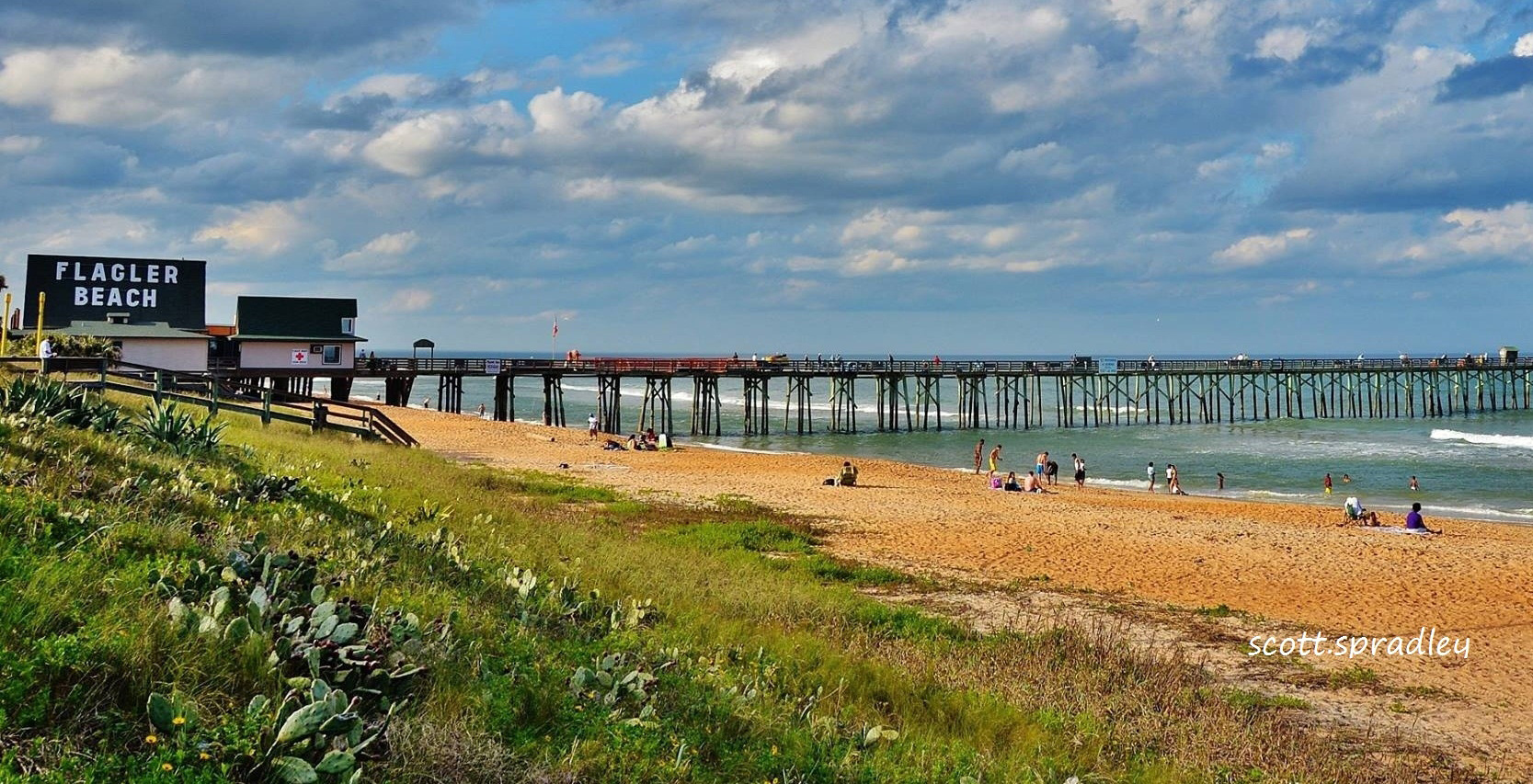 Flagler Beach attorney Scott Spradley will present this photograph of the pier, which he took, to the City Commission on Oct. 9 as a gift marking his 25 years as a member of the Florida Bar. The 6 fot by 3 foot photo on canvass will be on display in the chambers of the city commission. Click on the image for larger view. (© Scott Spradley for FlaglerLive)