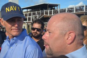 Gov. Scott and Secretary of Transportation Jim Boxold this morning in Flagler Beach. Click on the image for larger view. (© FlaglerLive)