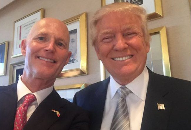 The selfie boys: Rick Scott and Donald Trump just before Trump became president. 