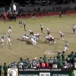 A screen capture of the third-down play the referees declared to be fourth down, robbing the Flagler Palm Coast High School Bulldogs of a chance to complete a inning drive and continue their quest for a championship. (WNZF)