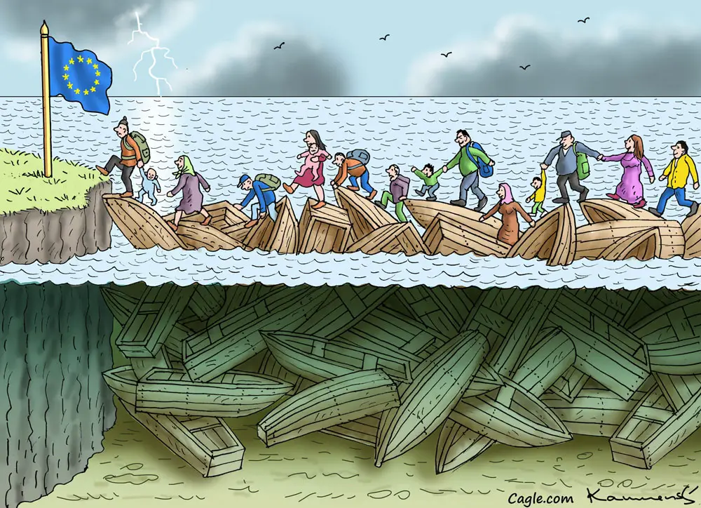 The real and ongoing tragedies at sea. "Refugee Drama." (Marian Kamensky, Austria)