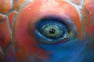 A detail from a sea turtle sculpture sponsored by the Palm Coast Arts Foundation.