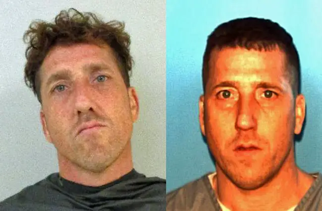 Sean Monti in his latest Flagler jail booking photo, left, and his latest state prison photo. He was released from state prison in January.