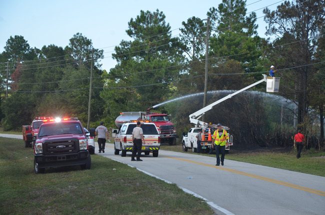 The scene on Sellner Place Wednesday afternoon, before authorities concluded that the fire there, and a few lots down later that evening, may have been intentionally set. (© FlaglerLive)