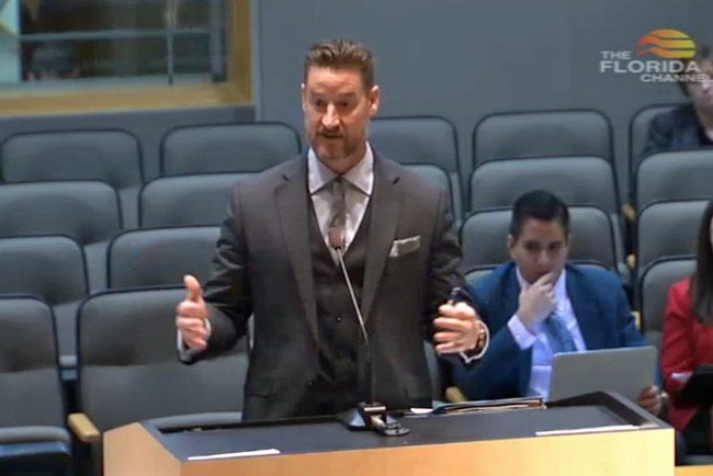 Sen. Greg Steube, the Sarasota Republican, presenting his bill this morning before the Senate Health Policy Committee. (Florida Channel)