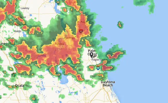Severe storms bearing down on Flagler just before 1 p.m. Sunday. 