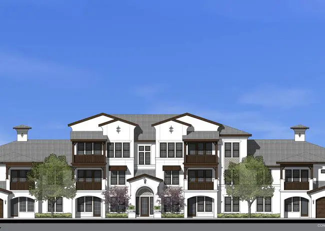 A rendering of how each of the 12 apartment buildings at Shadetree will look like.
