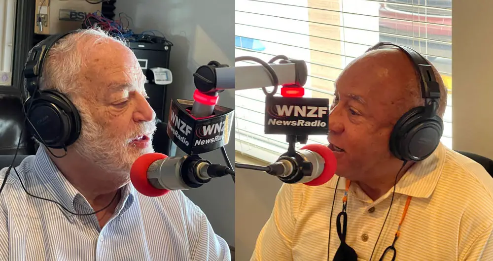 Rabbi Merrill Shapiro, left, and "Common Ground" host Shelly Ragsdale, who heads the Flagler branch of the NAACP, in the radio show's first episode, which aired Sunday. (WNZF)