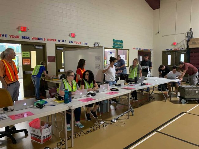 Staffers and Volunteers at the special needs shelter at Rymfire Elementary this morning. (Flagler County Health Department)