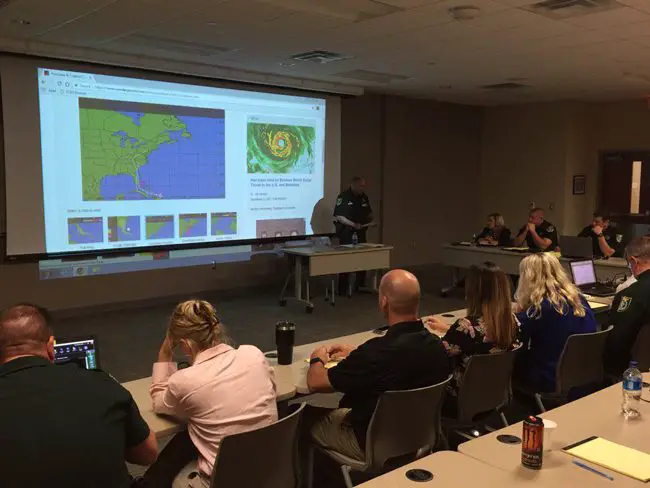 Flagler County Sheriff Rick Staly during a briefing with his top command staff this afternoon at the Sheriff's Office. (c FlaglerLive)