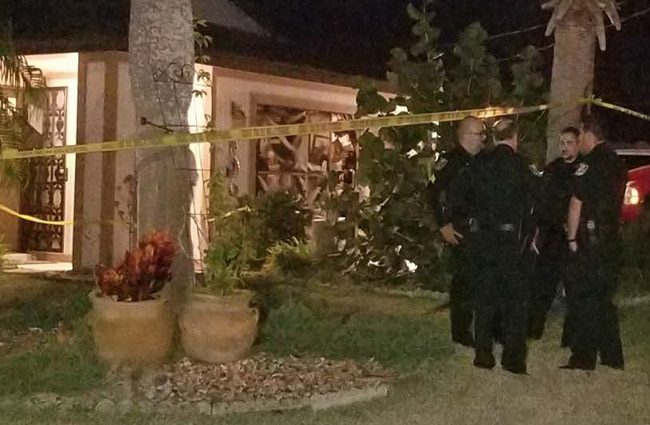 Sheriff Rick Staly and others from the agency outside the Coral Court house, the scene of a fatal shooting earlier this evening, in an image the agency released. 