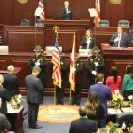 The Flagler County Sheriff’s Office Honor Guard–Cmdr. George Bender and deputies Mike Spinelli, Brian Jackson and Jeremy Chambers–presented the colors before the 10 a.m. session of the Florida House this morning. (Ava Hanner/FCSO)