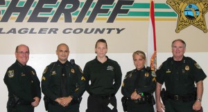 From left, Sheriff Manfre, Bernie Woodward, Laura Pazarena, Jen Taylor and Undersheriff Rick Staly. (FCSO)