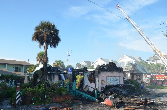 The 3,000 square foot building, for two decades a presence on Flagler Beach's South 6th Street and South Central, was termed a total loss. Click on the image for larger view. (c FlaglerLive)