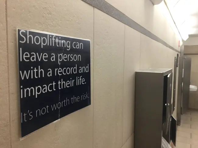 A sign at a Volusia Mall bathroom. (© FlaglerLive)