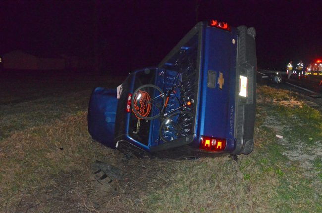 The Silverado ended up in the ditch. It had been driving east. It ended facing west. Click on the image for larger view. (© FlaglerLive)