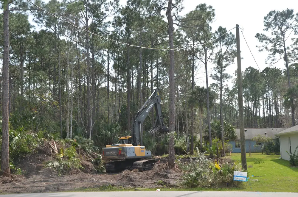 A single-family lot getting cleared for construction in Palm Coast this week. (© FlaglerLive)