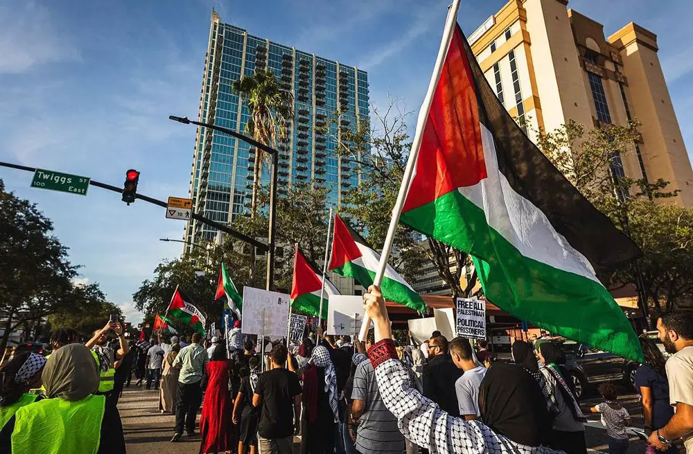 A demonstration for Palestinian justice in Tampa in an image posted by the University of South Florida's Students for Justice in Palestine group on its Facebook page on Oct. 19. 