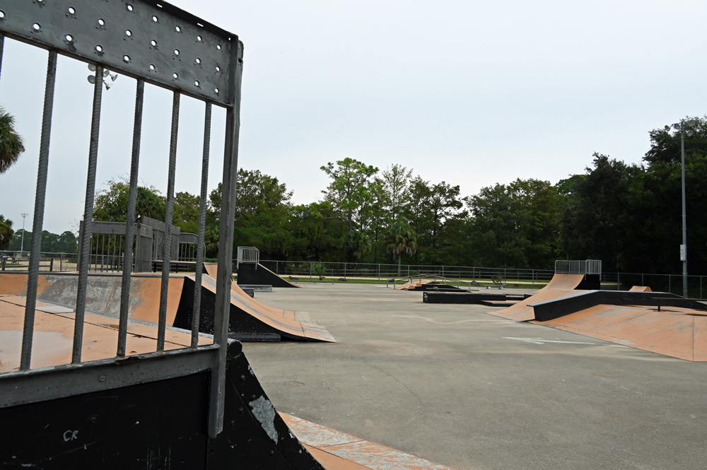 The quarter century old skate park at Wadsworth park has steel ramps that rust in the salty air, and that, overall, is in dire need of renovation. (© FlaglerLive)