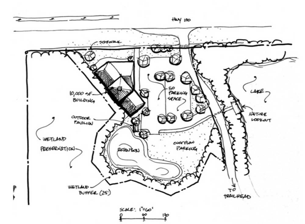 A sketch by an unknown hand of the future visitor center on State Road A1A was included as part of the documents for county commissioners today. 