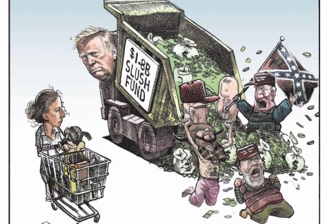 Trump gives MAGA insurrectionists $1.8 B by Michael de Adder, CagleCartoons.com