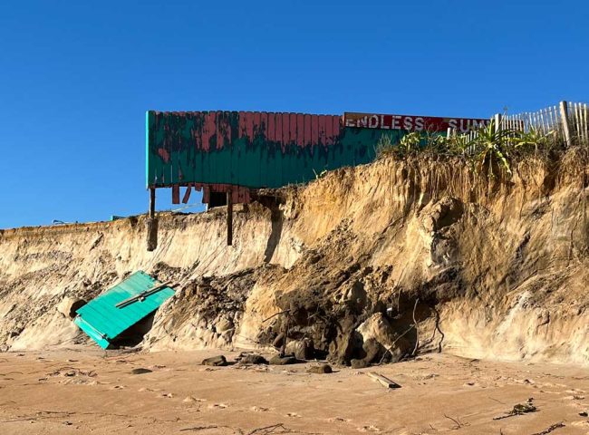 The view from below at Snack Jack after the storm. (© Butch Naylor for FlaglerLive)