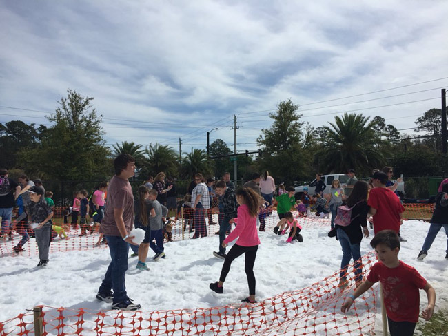There was snow in Palm Coast this weekend--at least on Flagler Palm Coast High School's campus, as FPC Principal Dusty Sims tweeted with the image above, part of Snowfest, a one-day festival intended to benefit the Flagler Education Foundation.