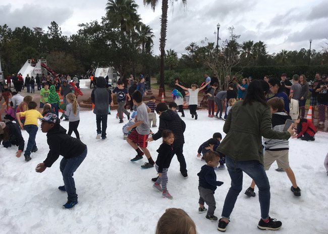 Snowfest 2018 took over Town Center in Palm Coast Saturday. The event was a fund-raiser for the Flagler County Rotary Club. (© FlaglerLive)