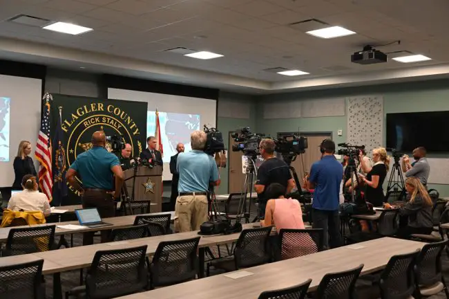 The press conference took place at the Sheriff's Operations Center in Bunnell. (© FlaglerLive)