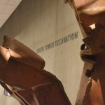 Steel beams from the South Tower at the 9/11 Memorial in Manhattan. (© FlaglerLive)