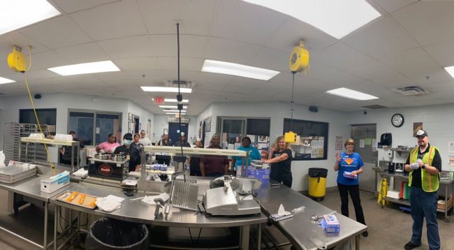 School staff at work preparing ready-to-go meals for children at Wadsworth Elementary, in a picture taken by Wadsworth Principal Anna Crawford. 