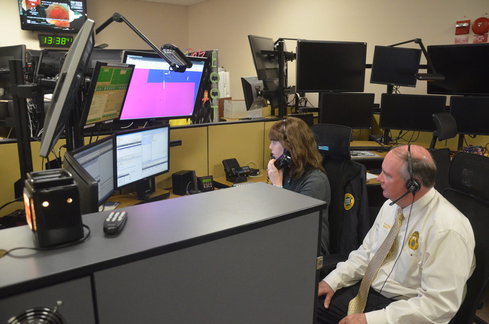 Sheriff Rick Staly in the 911 Communications Center in 2017. (© FlaglerLive)
