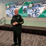 Sheriff Rick Staly at the annual Addressing Crime Together presentation last week at the Sheriff's Operations Center's briefing room. (© FlaglerLive via Facebook)