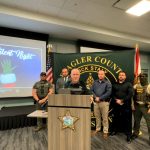 Flagler County Sheriff Rick Staly announcing a dozen arrests in a nearly year-long operation. (© FlaglerLive)