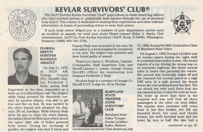 An article from the National Fraternal Order of Police Journal summarizing Staly's close call with death. 'I remember laying there thinking, how am I going to die? And now I knew,' Staly recalls of that day in 1978. Click on the image for larger view. 