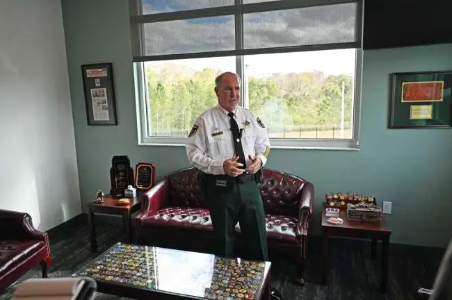 Sheriff Rick Staly in his new office today. (© FlaglerLive)