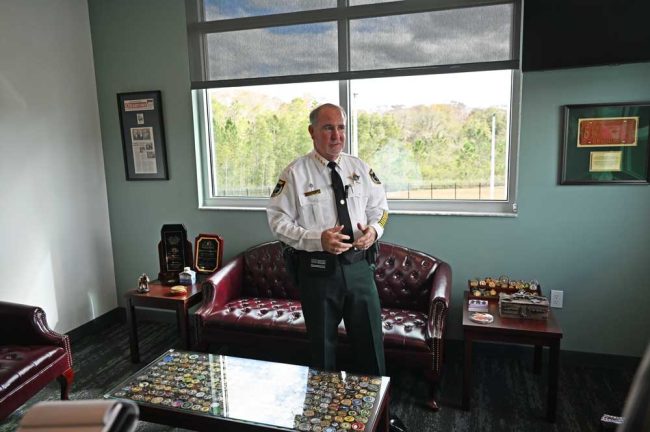 Sheriff Rick Staly in his new office today. (© FlaglerLive)