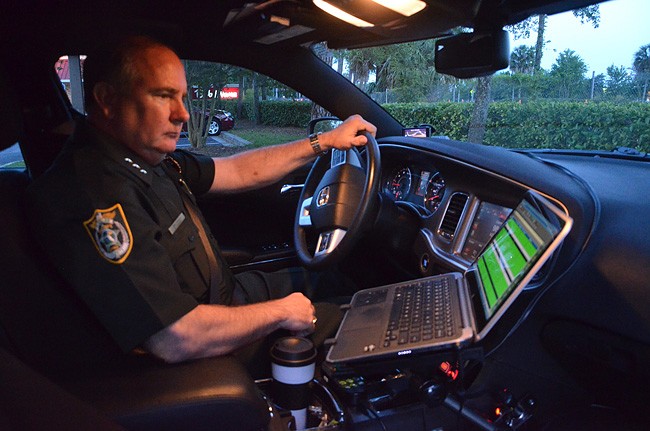 After 40 years three police agencies in Central Florida and Flagler County, it came down to Friday's last patrol for Undersheriff Rick Staly, and this, on his screen::L an especially quiet evening, as he studied where to head next after dinner at Bob Evans. (© FlaglerLive)